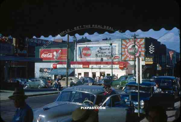 1947 New York City car traffic hotel poster adverts coca cola