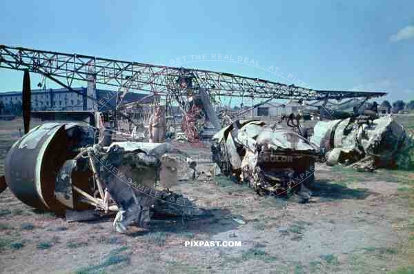 A destroyed German Messerschmitt Me 323 Gigant transport plane by allied aircraft. Tunisia 1943