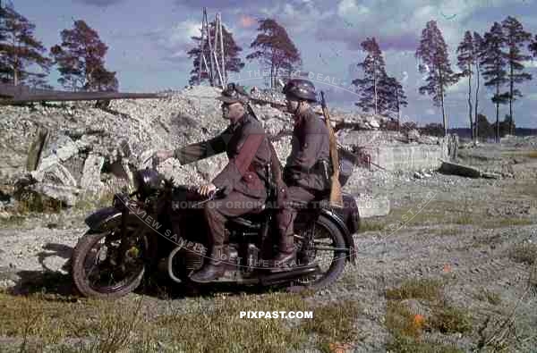 Adolf Holzmann on anti partisan motor bike, Latvia 1943