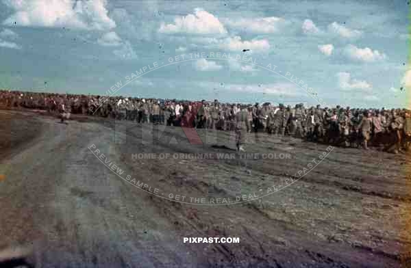 Agfacolor Russian military POW Prisoners captured by german army in Kharkov Ukraine 1941