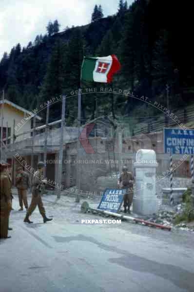 American infantry troops capture Austrian Italian border Brenner Pass 1945.