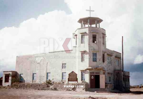 Battle damaged Christian Chapel. Capital Naha Okinawa 1945
