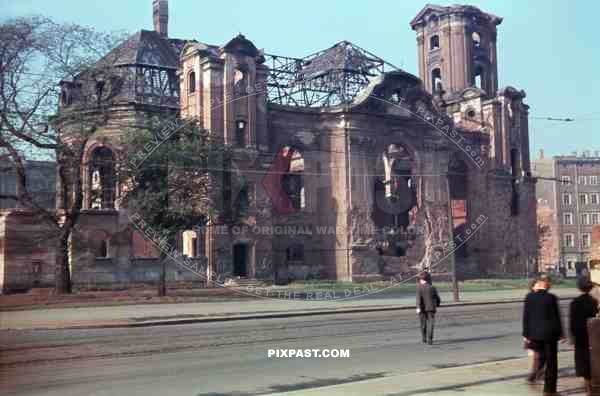 Bombed Johanniskirche Church. Johannisplatz Leipzig Germany 1946.