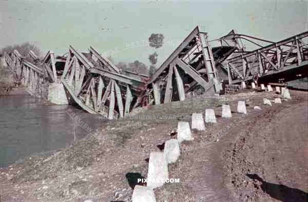 broken rail bridge near Belgrade, Serbia ~1941