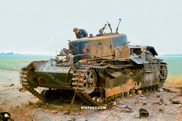 Captured destroyed Russian T28 medium tank near outskirts of Stalingrad Russia 1942. 297 Infantry Division 