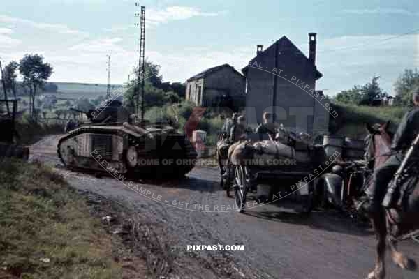 Captured French Char B1 in Le Cuttle, Gouy France 1940. 14th Panzer Division, schutzen regiment 103.