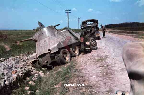Captured Russian BA-11 soviet armoured car,  Ukraine 1941, 94. Infantry Division, Swords, Meissen, Signal corp,