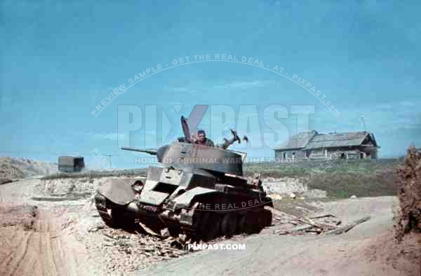 Captured Russian BT-7 Panzer Tank, near Smolensk, Summer 1941, 19th Panzer Division.