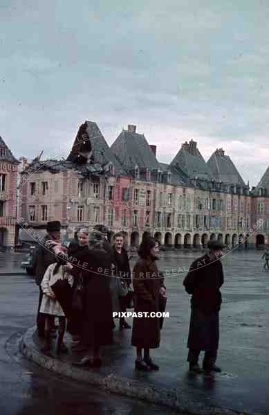 destroyed buildings at the Ducale Square in Charleville-MÃ©ziÃ¨res, France 1940