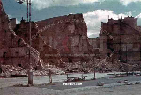 destroyed buildings near Cours de Chazelles in Lorient, France ~1940