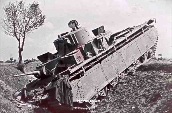destroyed russian T35 panzer in Dubno, Ukraine 1941