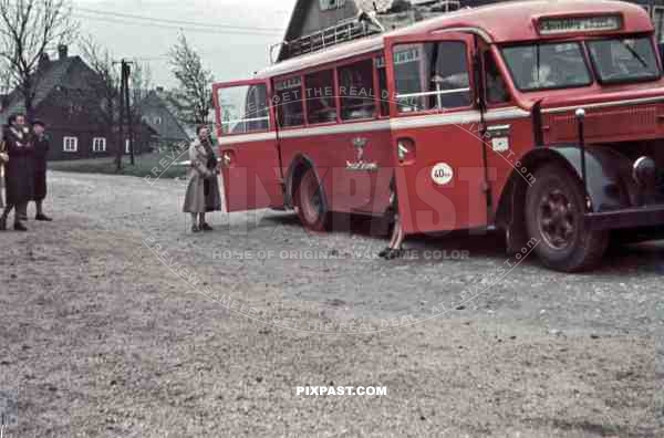 Deutsche Reichspost bus in Mala, Czechoslovakia 1939