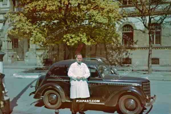 Doctor with Opel Olympia 1937.  Bezirkshauptmannschaft Fur Den XX Bezirk Hospital. Brigittaplatz 10. Vienna Austria 1941