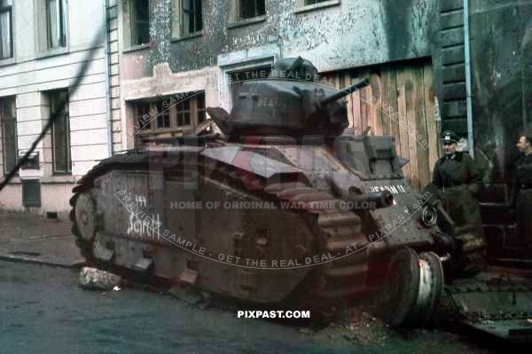 French Renault Char B1 tank Bearn II, hull no. 401. Beaumont rue Madame, Belgium. 16th June 1940. 37e BCC for want of fuel.