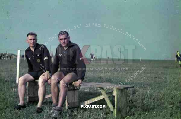 German Luftwaffe Flak soldieres in sport clothes playing football game in Thuringen 1940 medal award 3. Flak Abt. 701 