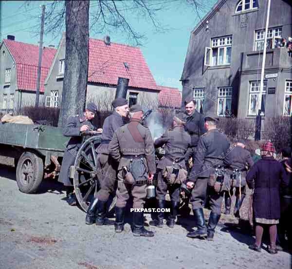 German Luftwaffe Flak troops eating lunch Field Kitchen Norway Winter 1941