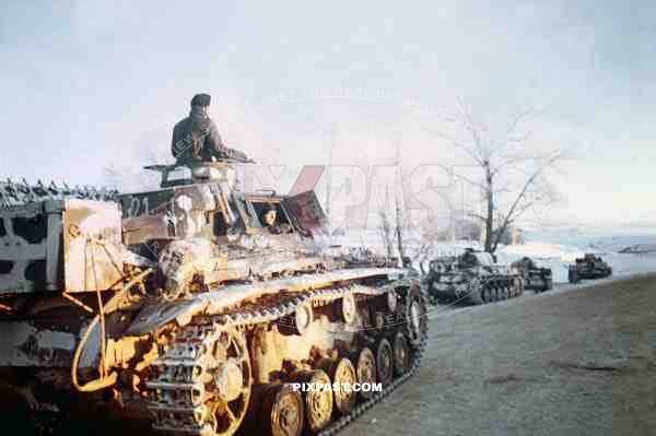 German Panzer 3 of the 4th Panzer Army, Sun setting on Russian Front 1942. Gzhatsk Gagarin. Smolensk Oblast