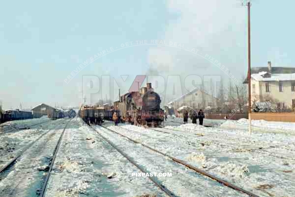 German Rail Steam locomotive 230-315 in train station Romania January 1941. 13. Panzer Division.