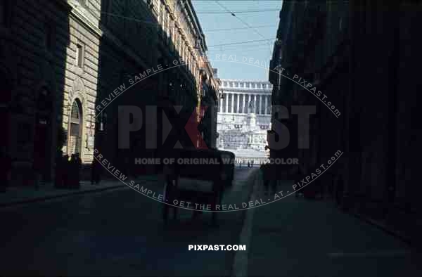 German Wehrmacht Occupation of Via del Corso, direction Altar of the Fatherland, Rome Italy 1944