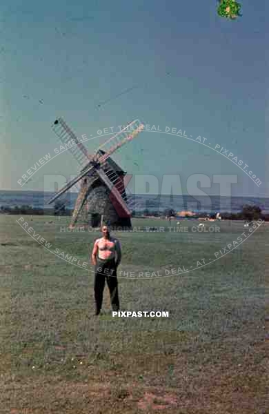 German Wehrmacht soldier topless naked Holland windmill summer 1940