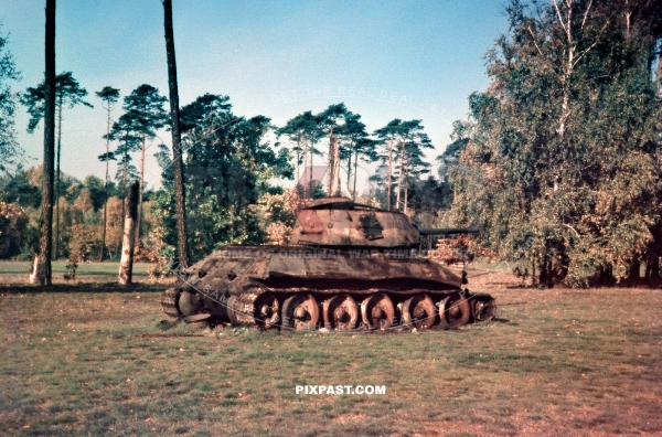 Knocked out Burned Russian T34 Panzer tank in Tiergarten Berlin Germany 1945 / 1946