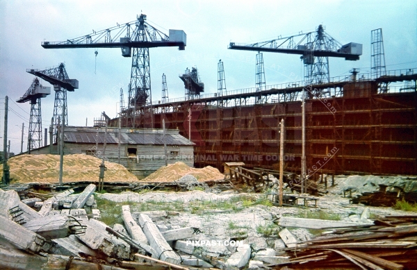 Large German construction site building a new submarine Uboat bunker France 1942.