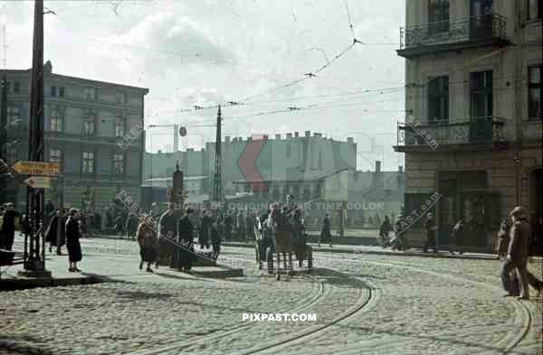 Lotz Ghetto Poland 1941 street life Ulica Zgierska corner Plac Koscielny