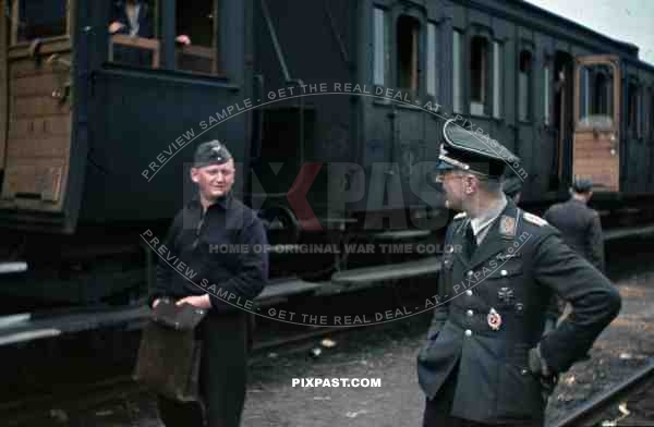 Luftwaffe pilot at the railway yard in Stendal, Germany 1940