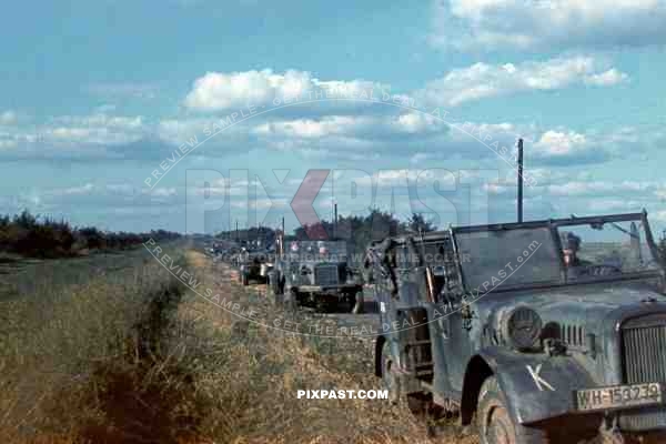 Motorized Infantry of the 13. Panzer Division resting in Stoewer Typ 40 Kfz.1 Jeeps. Rostow am Don July 1942