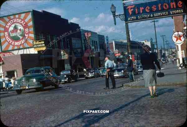 PostW color 1947 USA Winston Salem North Carolina 5th Cherry cars posters firestone texaco police
