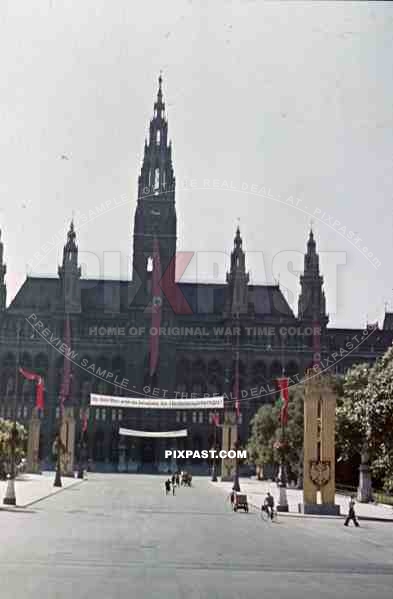 Rathaus 1940 City Hall Vienna WIEN Austria red political flags propaganda park