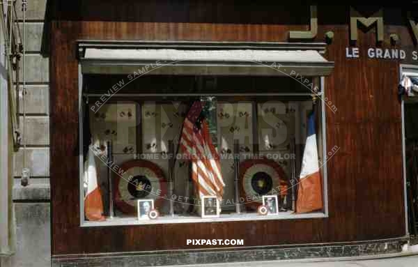 Shop front, Paris Celebrating their Liberation from German Occupation. 26 August 1944.