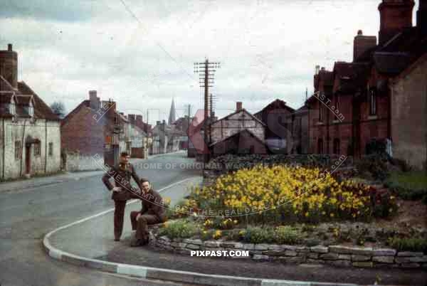 two GIs at the Vaughan Rd. in Cleobury, England ~1944