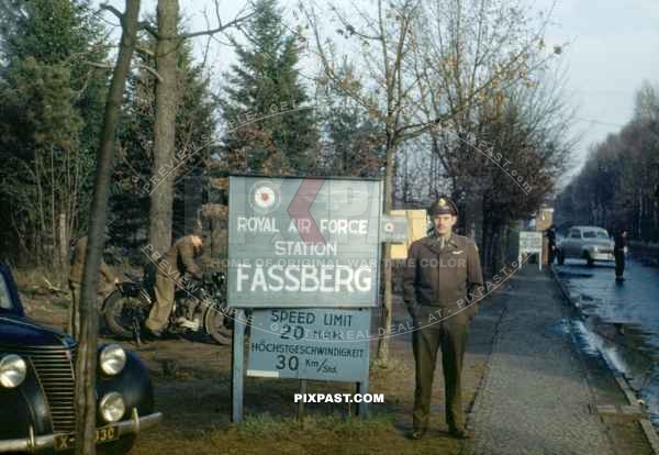 USAAF Pilot standing beside entrance to RAF Fliegerhorst Fassberg Germany. British Sector. 1948. flying coal into Berlin