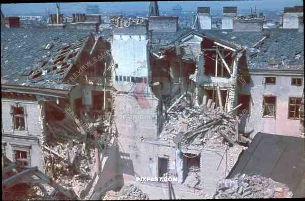 WW2 color Austria Vienna Wien Russian attack bombed 1945 rooftop city destroyed rubble ruins