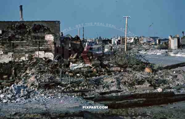 WW2 color Belgium 1945 Bombed town city color Destruction