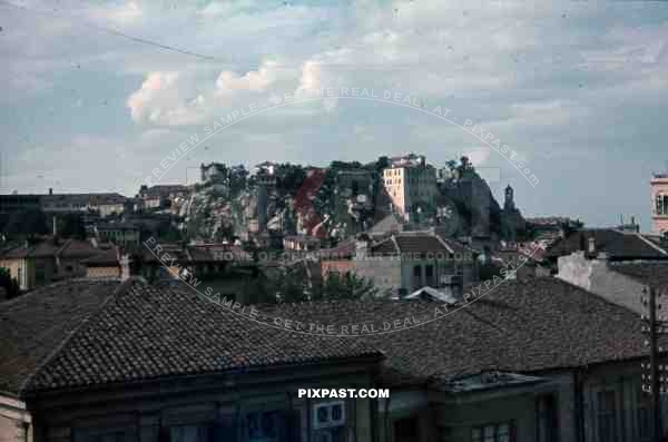 WW2 Color Belgrade Serbia 1941 City view roof tops Church Castle mountain