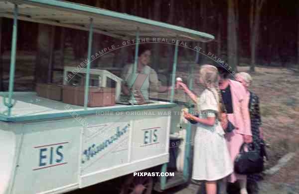 WW2 Color Bremerhaven Germany 1939 Ice cream wagon seller selling EIS children summer 