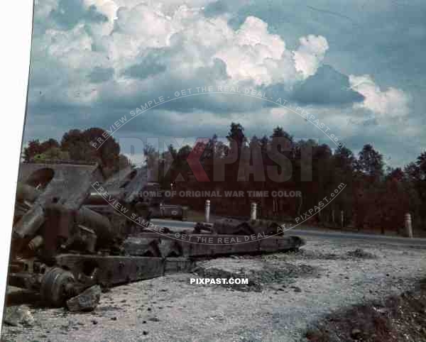 WW2 color Captured destroyed heavy russian artillery cannons Russia 1941 summer