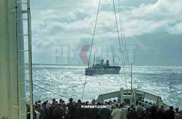WW2 Color Hamburg Harbour Germany 1939 KDF Ship DER DEUTSCHE from on board Robert Ley