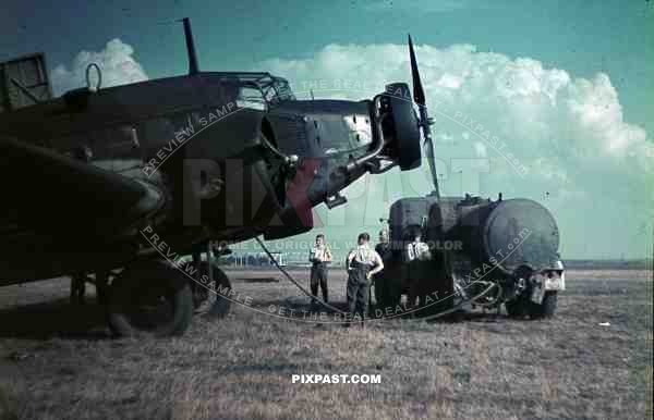 WW2 Color Hitler Private Junkers 52 Transport plane petrol tanker truck ground crew Ukraine 1941