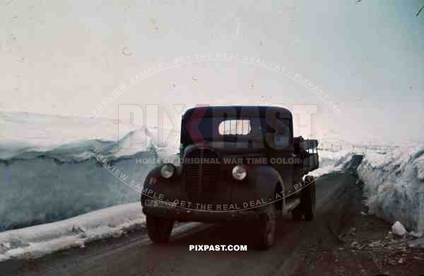 WW2 Color Norway 1940 German Wehrmacht supply truck snow winter