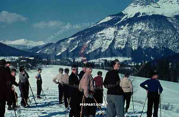 WW2 color Wels Austria winter snow 1939 ski sports children mountains
