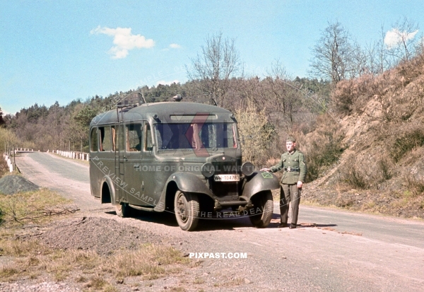 Germany army Ford BB Omnibus bus transport. Logisitcs army unit. France Septemeber 1940