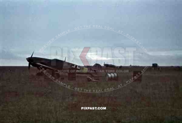 Messerschmitt Bf 109 fighter on Frontline airstrip near Dnipropetrovsk, Ukraine 1942