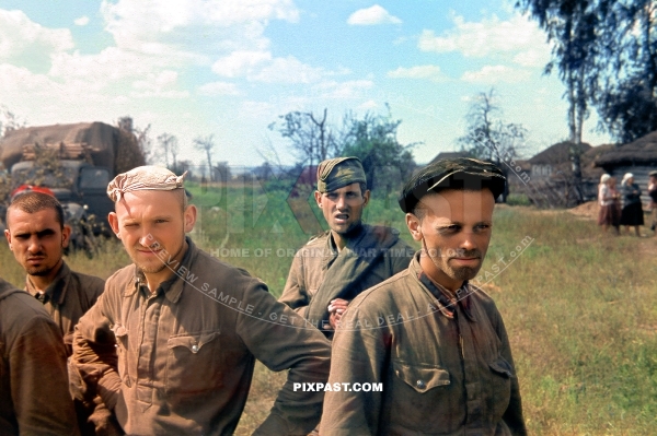 Russian military POW prisoners soldiers captured near Rostov on Don Russia July 1942.  3rd Panzer Division