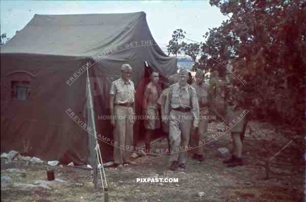 WW2 color Luftwaffe Field Division 2nd Lufllotte tropical luftwaffe staff officers tent zeltbahn sicily 1943